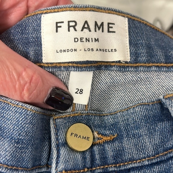 FRAME Le High Straight Jeans Distressed Raw Hem Arrington Wash, Size 28‎ - Picture 7 of 14